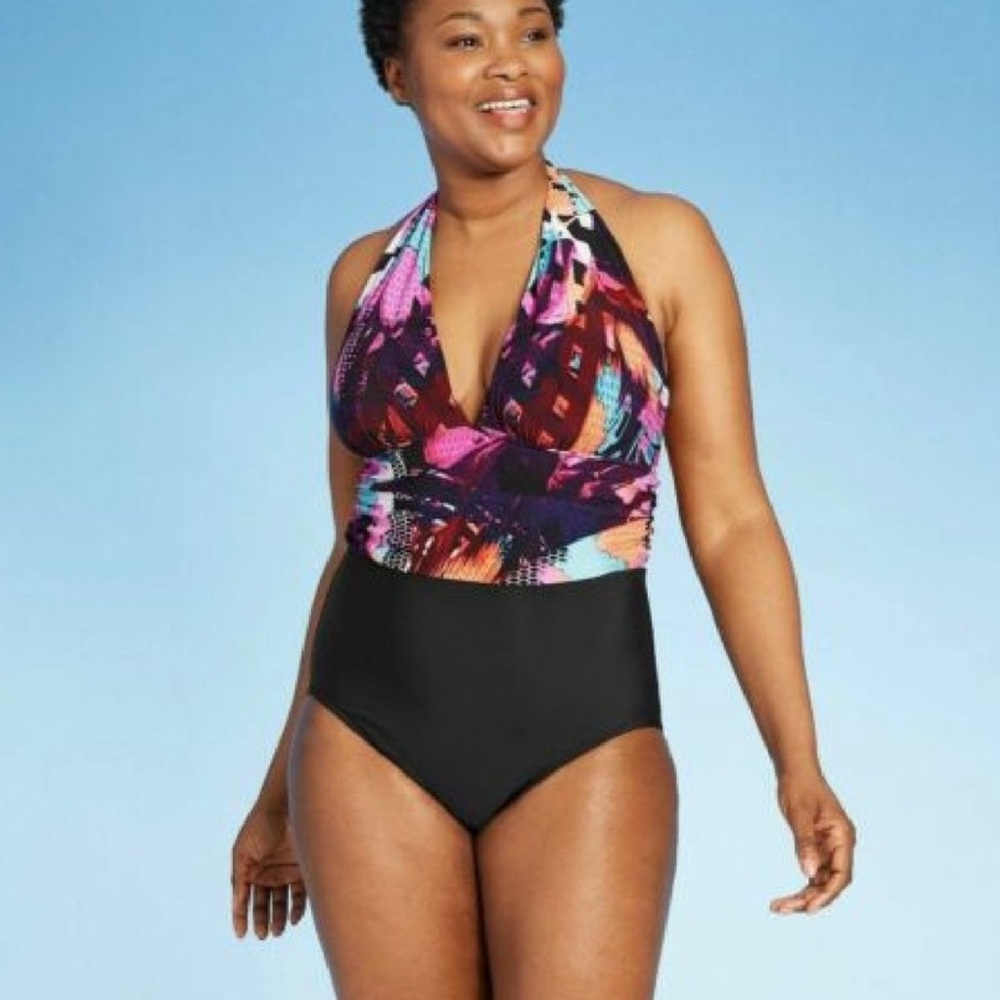 Aqua Green Halter Neck One Piece Swimsuit S‎
